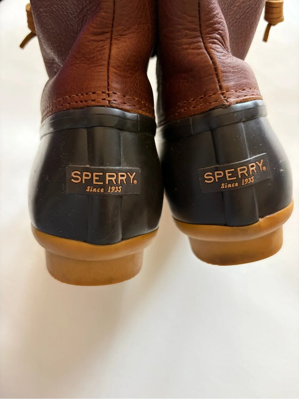 Sperry Saltwater Waterproof Duck Boot Brown Leather Rubber Preppy Coastal Sz 8